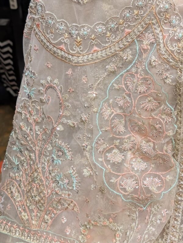Blush Embroidered Saree for rent - Image 2