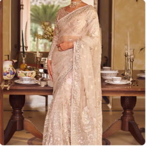 Blush Embroidered Saree for rent